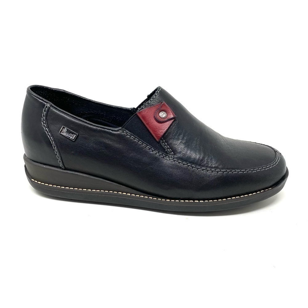 Rieker Black Water Resistant Leather SLIP ON LOAFER (44272)